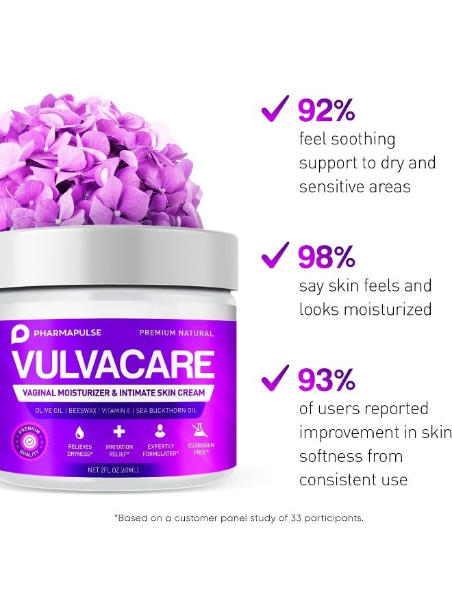 PHARMAPULSE Organic Vaginal Moisturizer, Vulva Balm Cream, Intimate Skin Care, Menopause Support - Relieves Dryness, Itching, Burning, Redness, Chafing, Odor, Irritation - Estrogen Free (2 Ounces) - Image 3